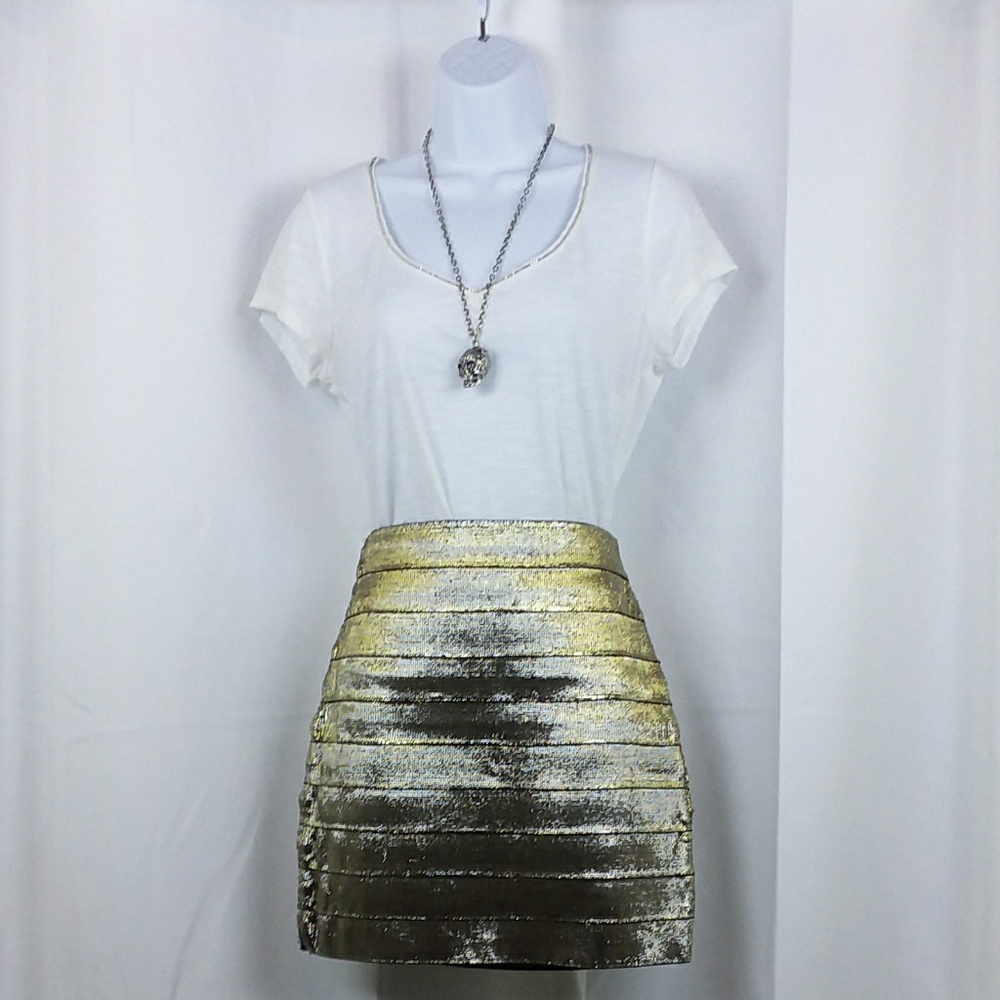 Forever 21 Metallic Gold Bandage Mini Skirt